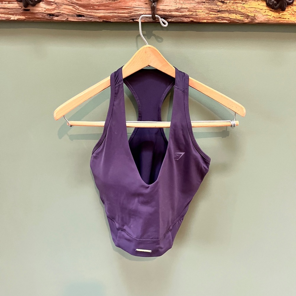Gymshark Deep V‎ Neck Racerback Sports Bra Purple Size S